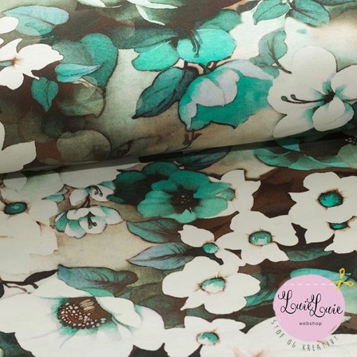 Bomuldsjersey med blomster i mint nuancer