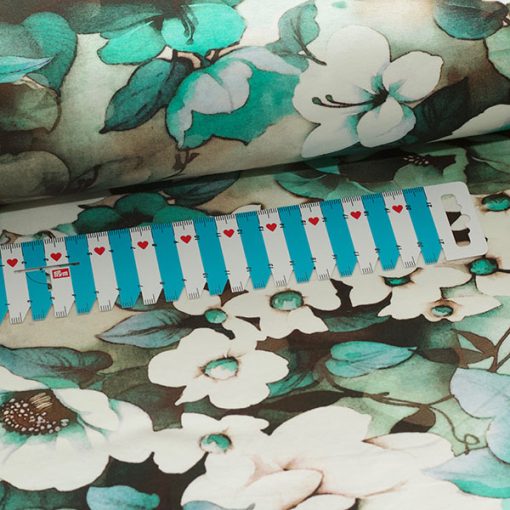 Bomuldsjersey med blomster i mint nuancer - Image 2