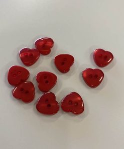 2-huls hjerteknap i rød, 13 mm