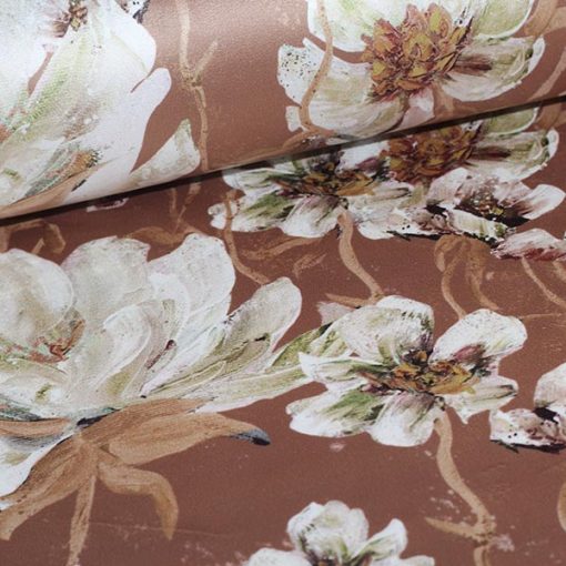Møbelvelour med blomster på brun bund