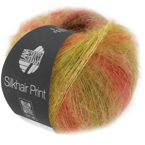 Silkhair print, lys oliven, beige, nougat, terracotta fv. 404