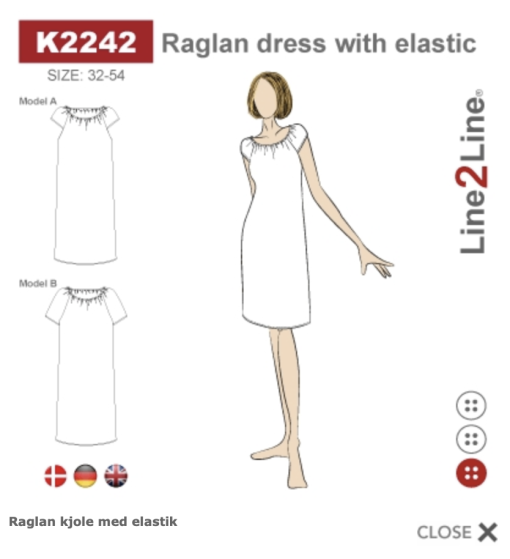Line2Line, Raglan kjole med elastik (k2242)
