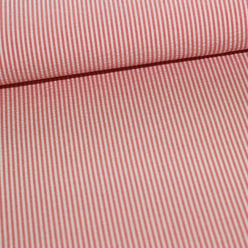Bomuld/polyester med smal stribe i orangerød/hvid