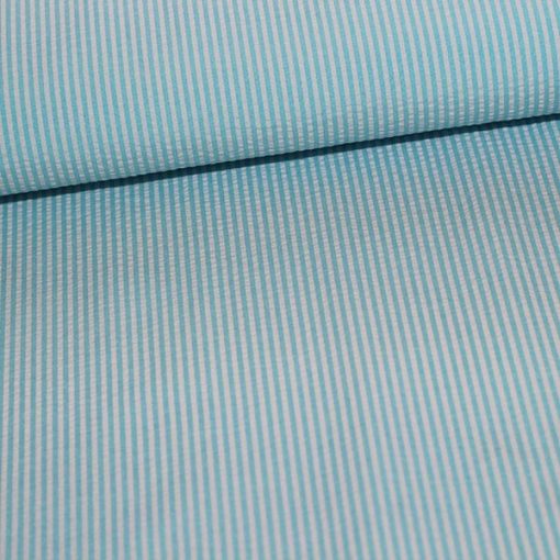 Bomuld/polyester med smal stribe i aqua/hvid