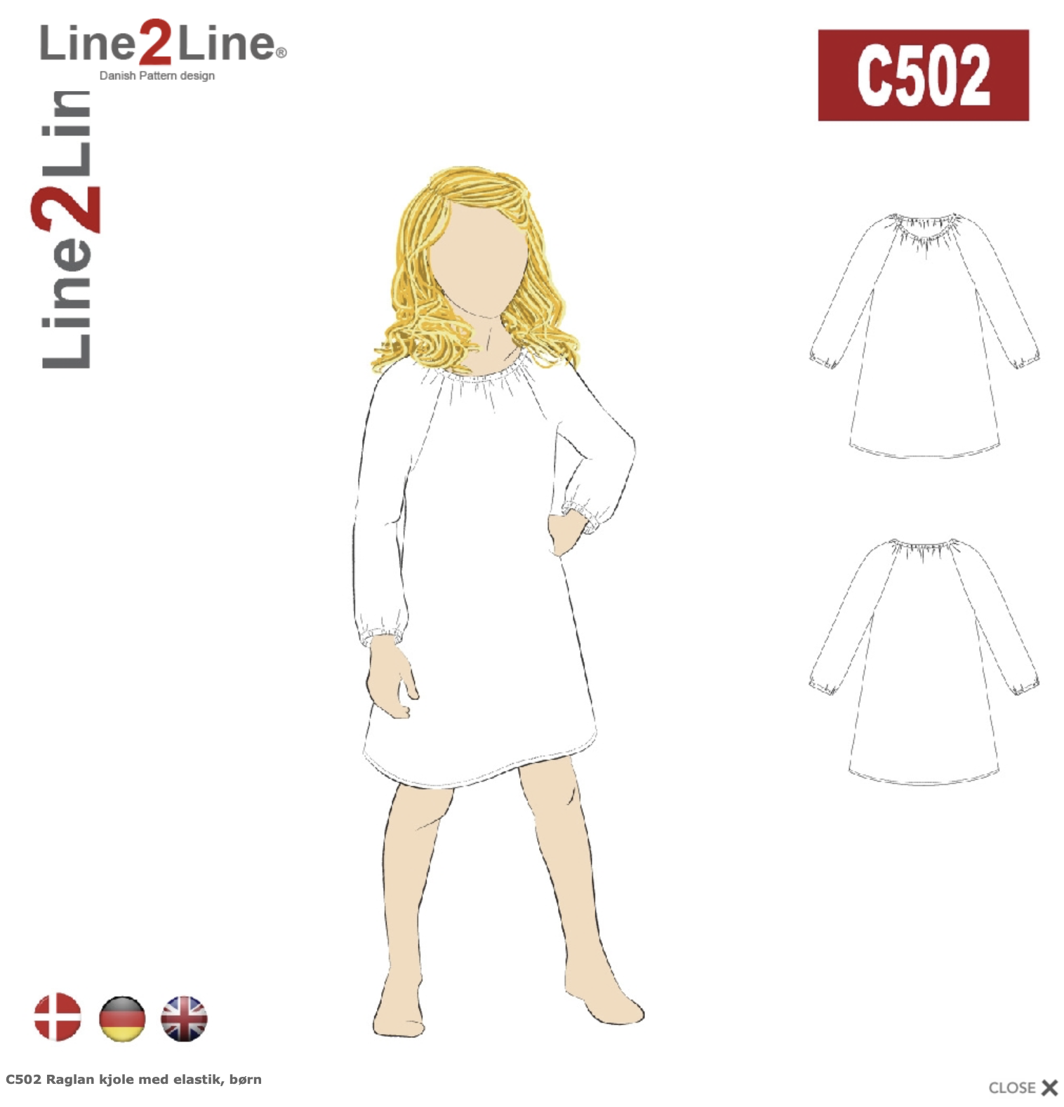 Line2Line | Raglan kjole med elastik, børn C502