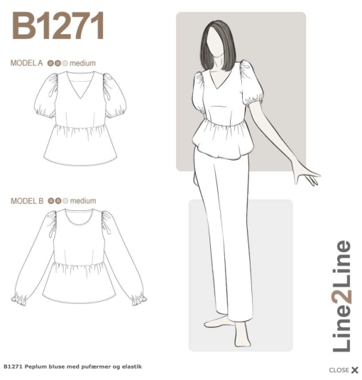 Line2Line | Peplum bluse med pufærmer og elastik B1271