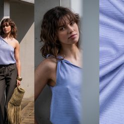 Fibre Mood | Viskose i lyseblå med skinnende striber