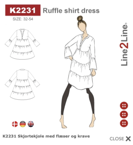 Line2Line | Skjortekjole med flæser og krave K2231