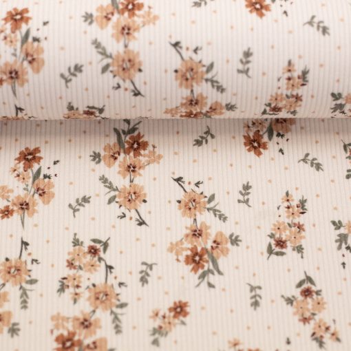 Drop needle rib-jersey med brune blomster
