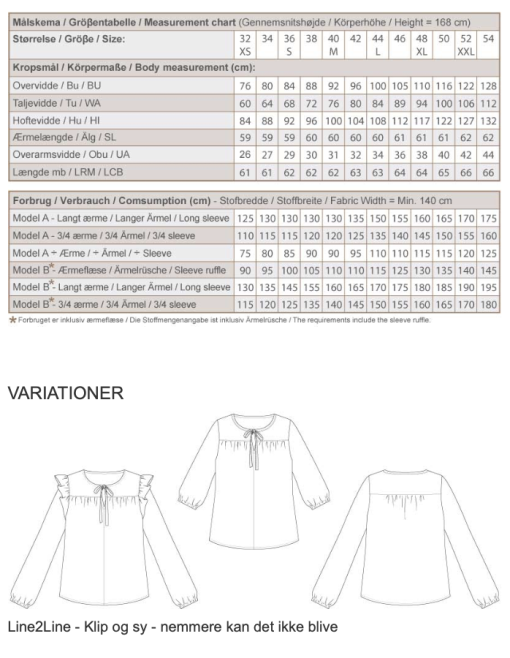 Line2Line | Skjortebluse med bærestykke og rynk B1272