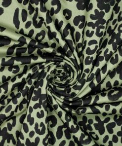 Vævet bomuld i armygrøn med leopardprint