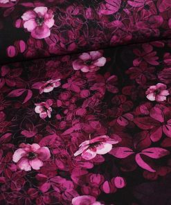 Viskosejersey med pinke blomster