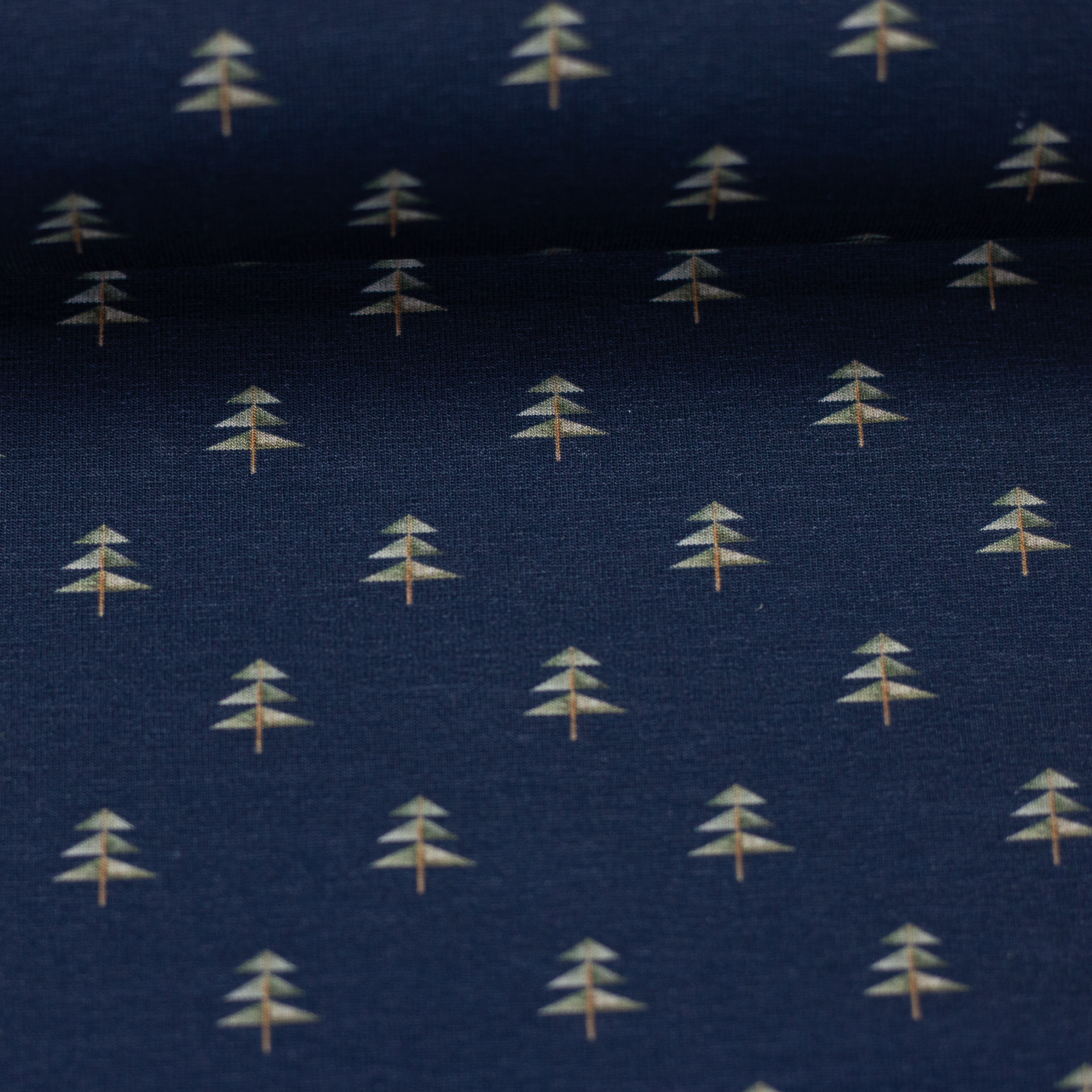 Bomuldsjersey med små træer på blå bund