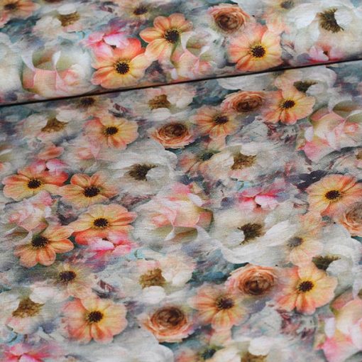 Hør/viskose-blanding med blomster