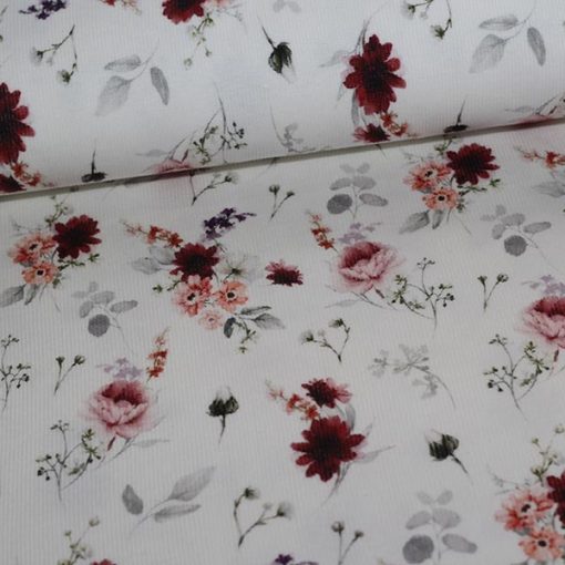 Drop needle rib-jersey med blomster