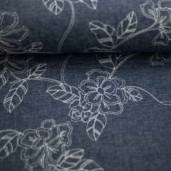 Denim i mørk blå med broderier