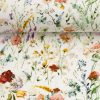 Bomuldsjersey med blomster på hvid bund