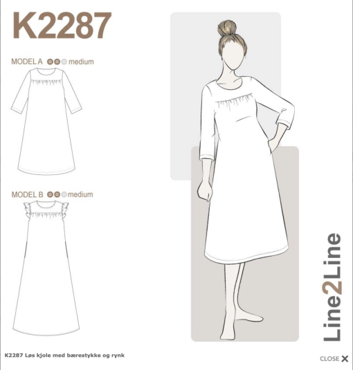 Line2Line | Løs kjole med bærestykke og rynk K2287