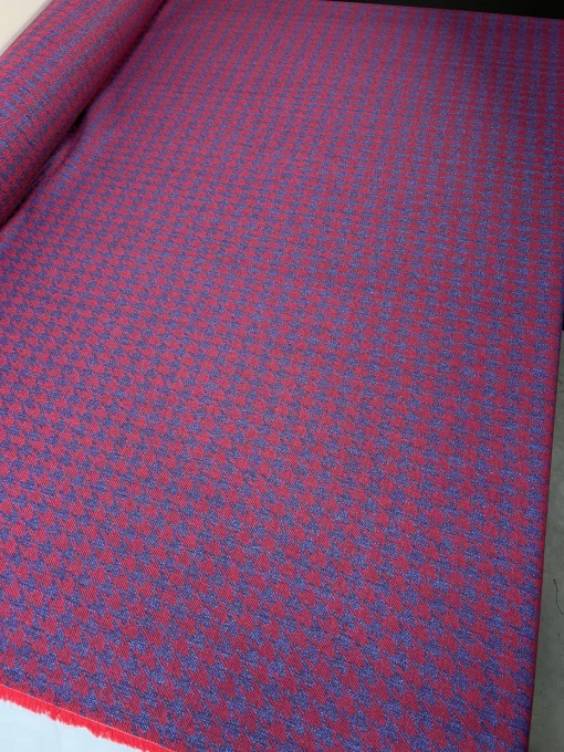 Rød/blå tweed med hanefjed