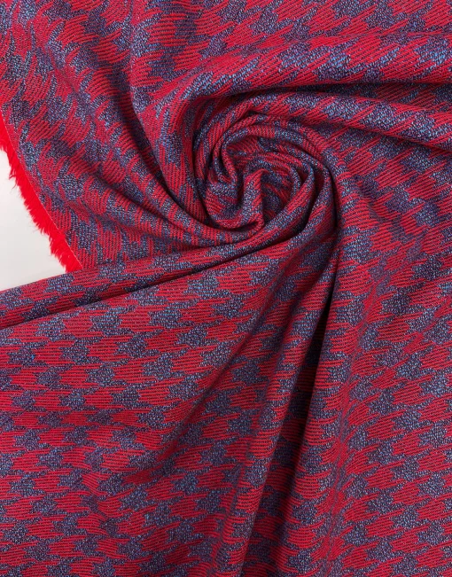 Rød/blå tweed med hanefjed