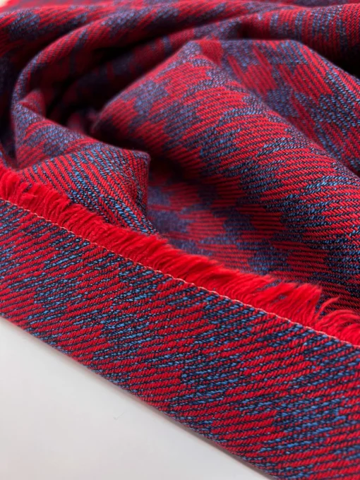 Rød/blå tweed med hanefjed