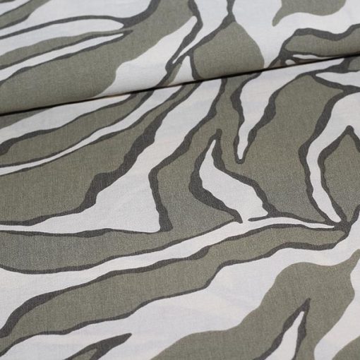 Fastvævet viskose med khaki print