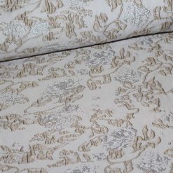 Brokade med beige print og sølv
