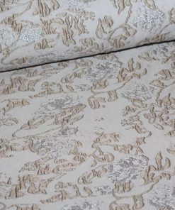 Brokade med beige print og sølv
