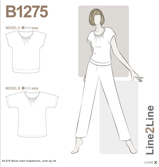 Line2Line | Bluse med vingeærme, rynk og rib B1275