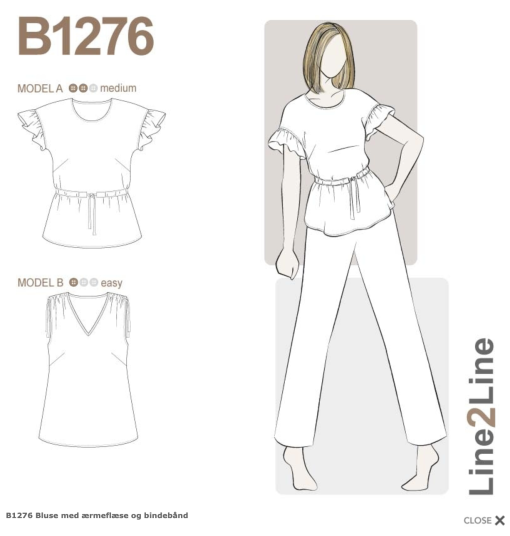 Line2Line | Bluse med ærmeflæse og bindebånd B1276