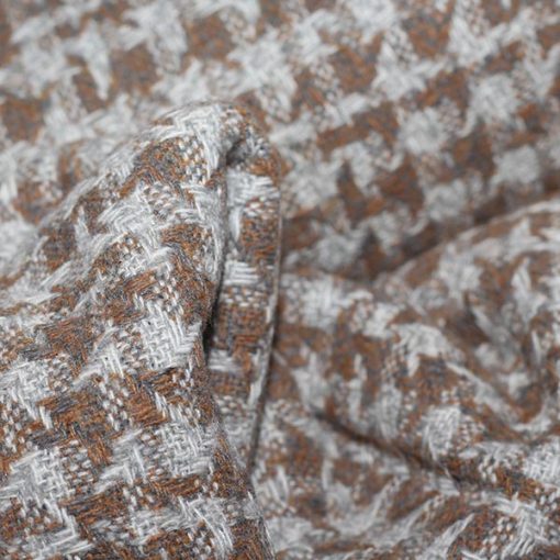 Frakkestof i polyester/uld - fv. brun/grå