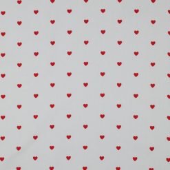 Hvid bomuldspoplin med små røde hjerter