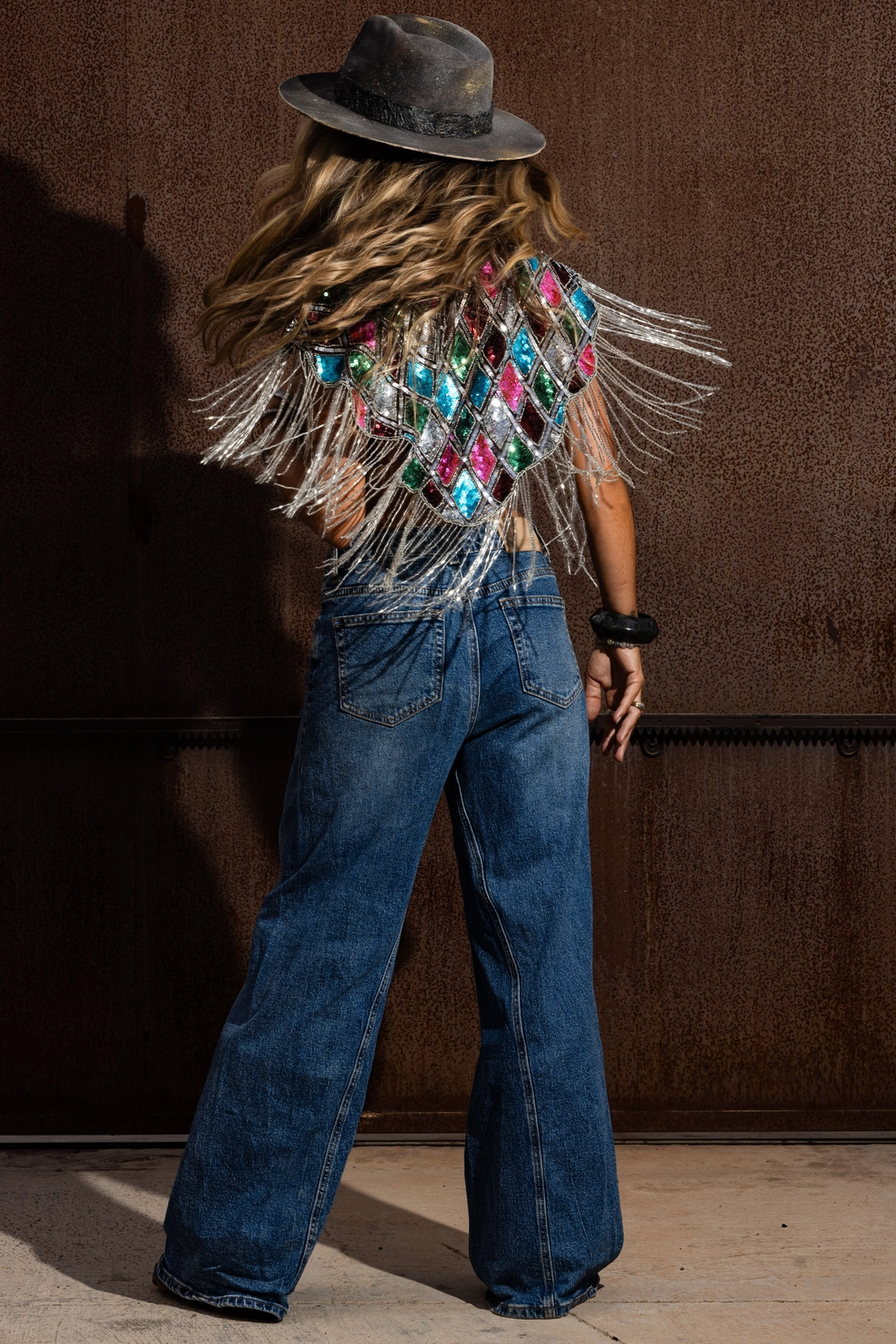 Paillet disko-kappe med harlekinmønster