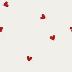 Råhvid double gauze med broderede hjerter