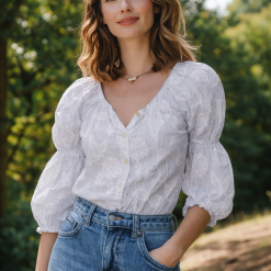 Stribet sand bomuld med blomster