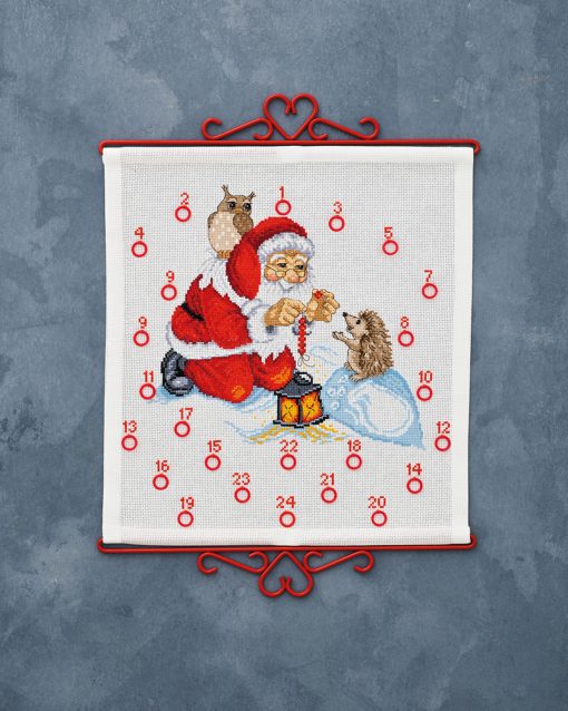 Julekalender broderikit - Pindsvin og julemand 35x38 cm