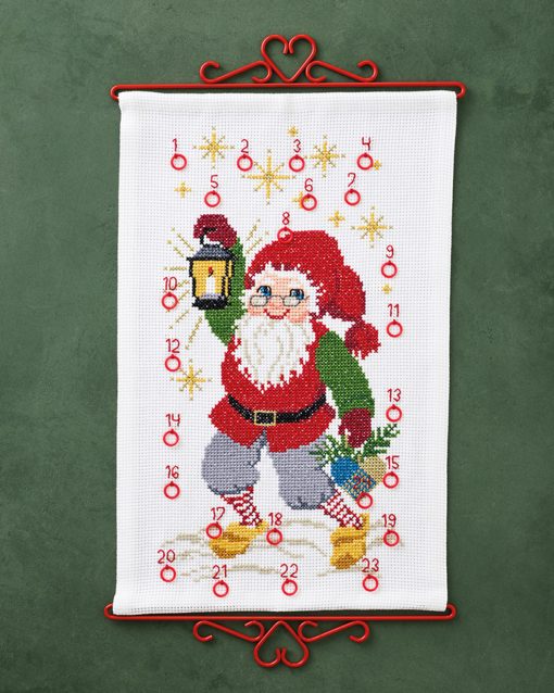 34-5265 Julekalender broderikit - Nisse med lygte 32x49 cm