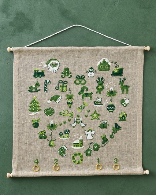 Julekalender broderikit - Hjerte kalender 40x40 cm