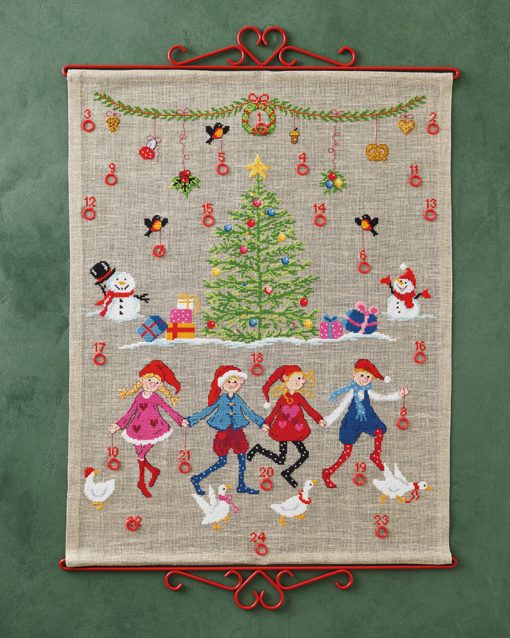 Julekalender broderikit - Nissebørn og gæs 50x64 cm