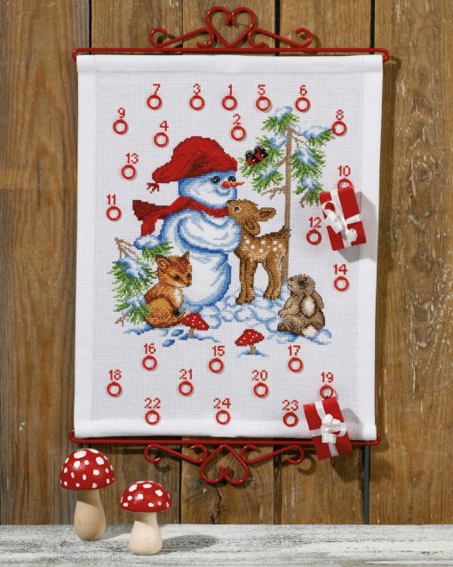 Julekalender broderikit - Snemand 32x41 cm