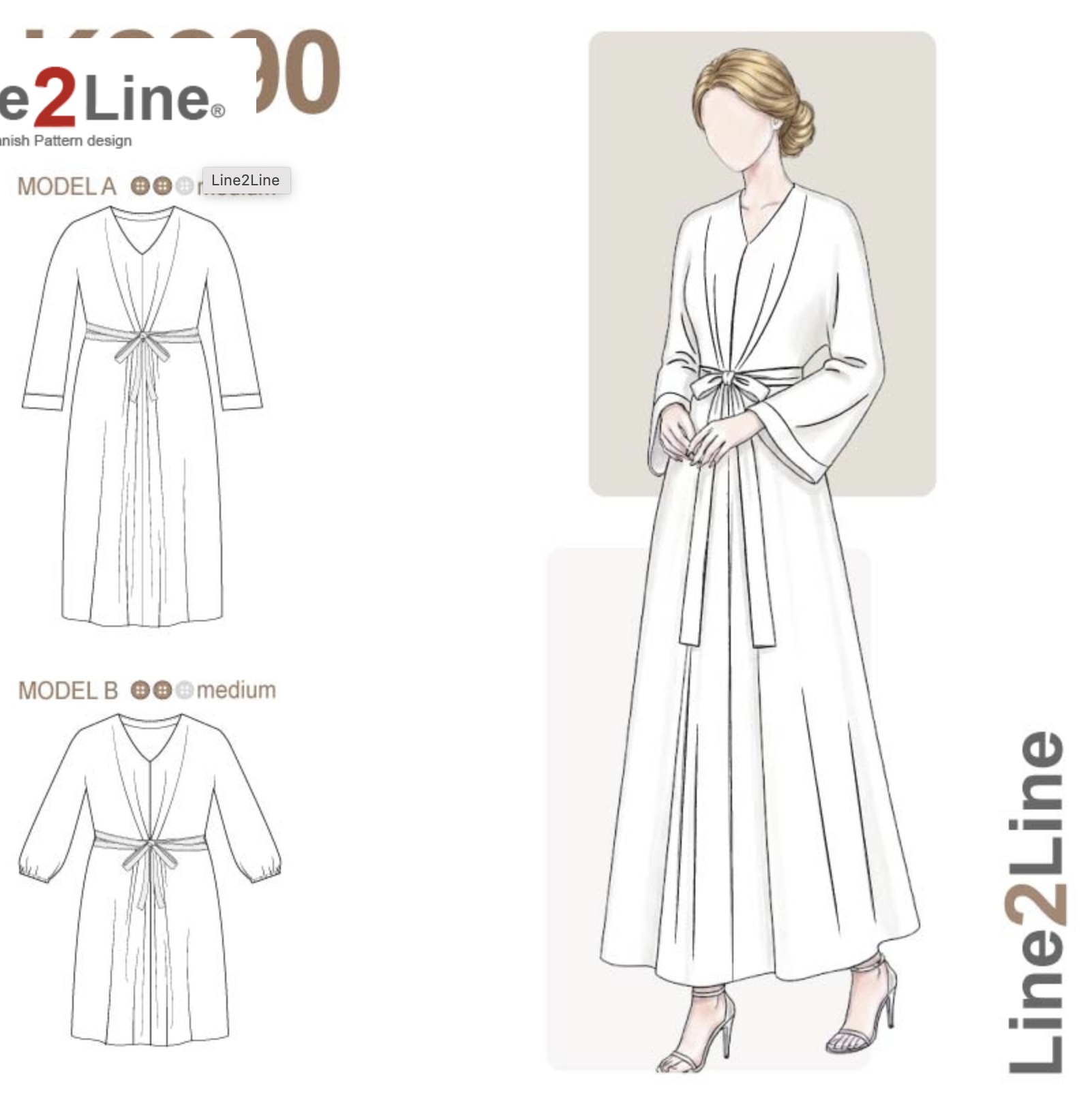 Line2Line | Kimono kjole med bindebånd K2290