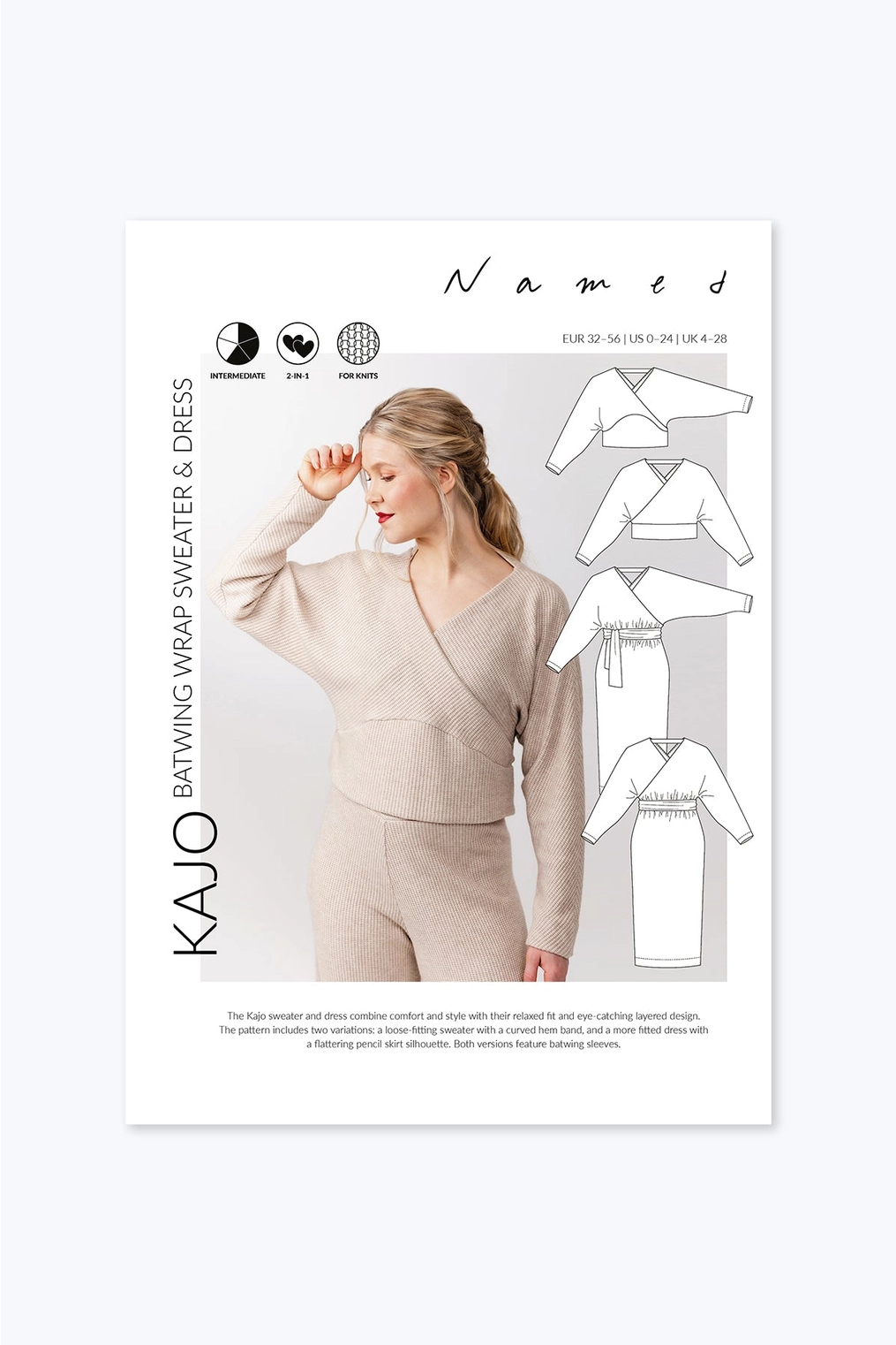 Named Clothing | Kajo batwing wrap sweater & kjole str. 32-56